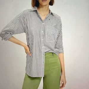 Ann Loft grey and white striped everyday pocket shirt. L